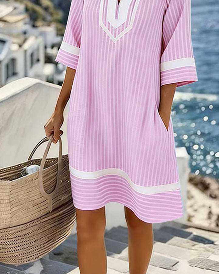 Abito casual a righe con scollo a V e vestibilità rilassata per donna