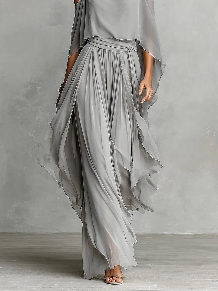 Completo donna elegante in chiffon con spalle scoperte