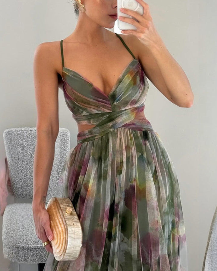 Abito lungo donna elegante in chiffon leggero