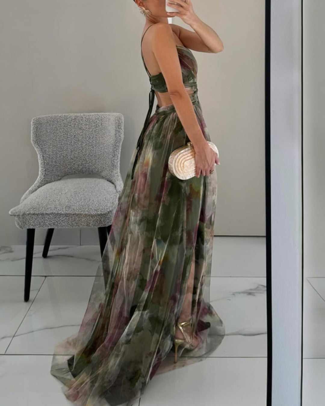 Abito lungo donna elegante in chiffon leggero