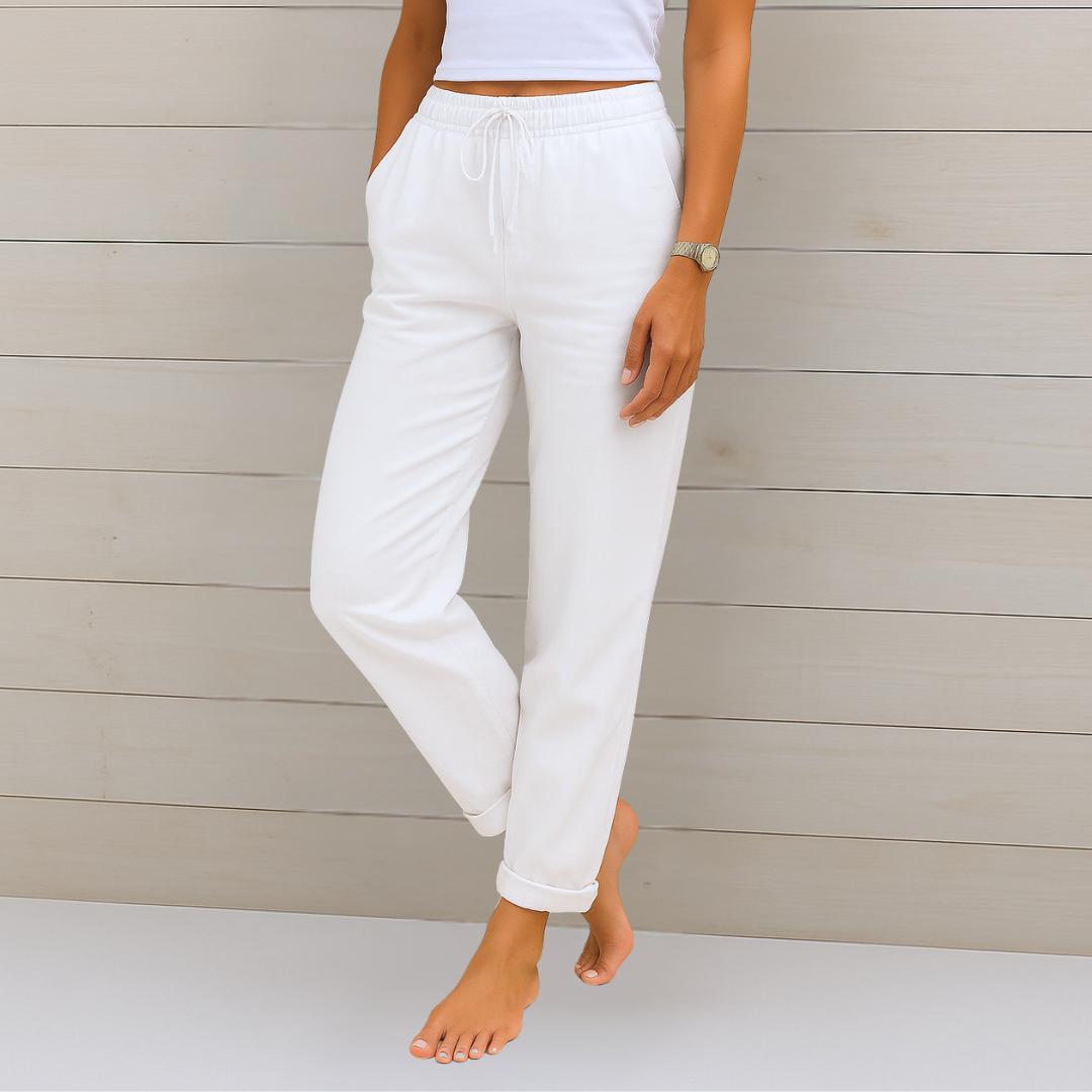 Pantaloni donna in lino stretch eleganti e traspiranti