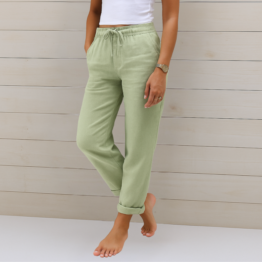 Pantaloni donna in lino stretch eleganti e traspiranti