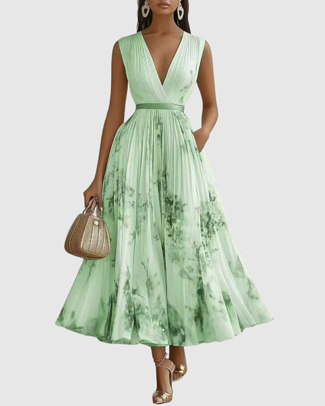 Abito lungo plissettato da donna elegante e fluido floreale