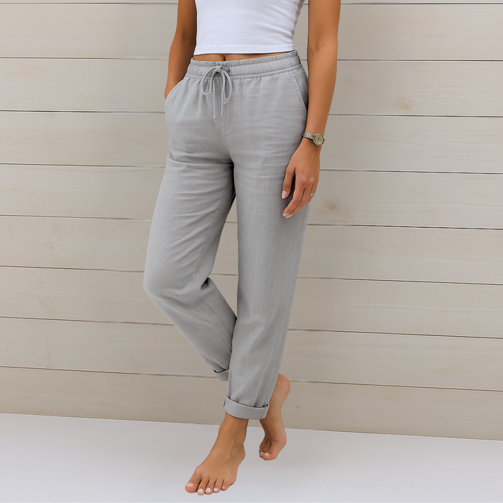 Pantaloni donna in lino stretch eleganti e traspiranti