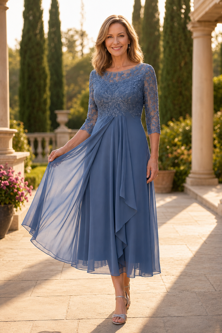Abito elegante donna in pizzo e chiffon