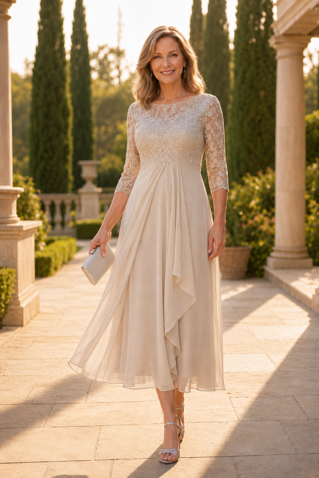 Abito elegante donna in pizzo e chiffon