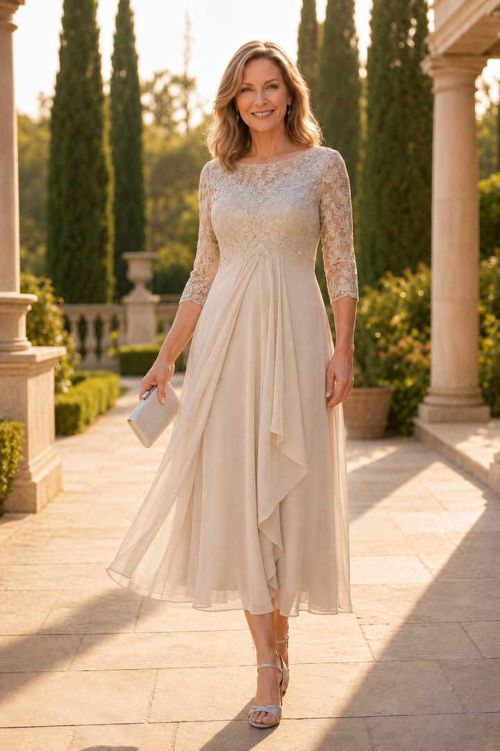 Abito elegante donna in pizzo e chiffon