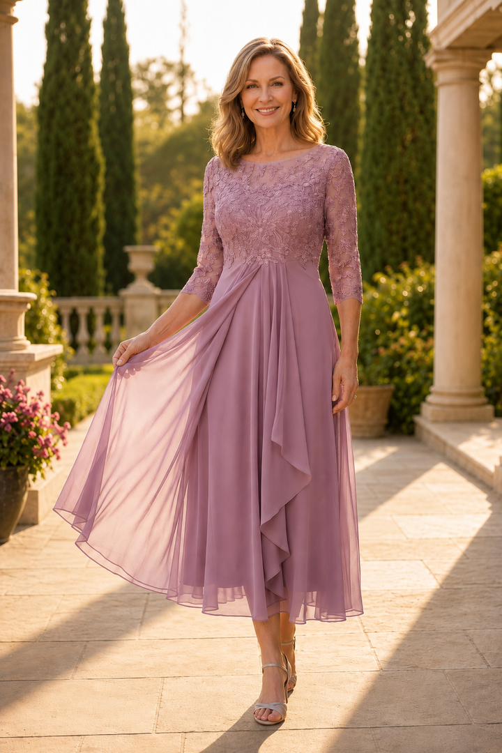 Abito elegante donna in pizzo e chiffon