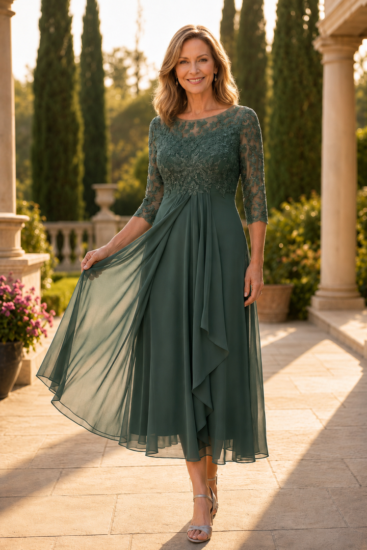 Abito elegante donna in pizzo e chiffon