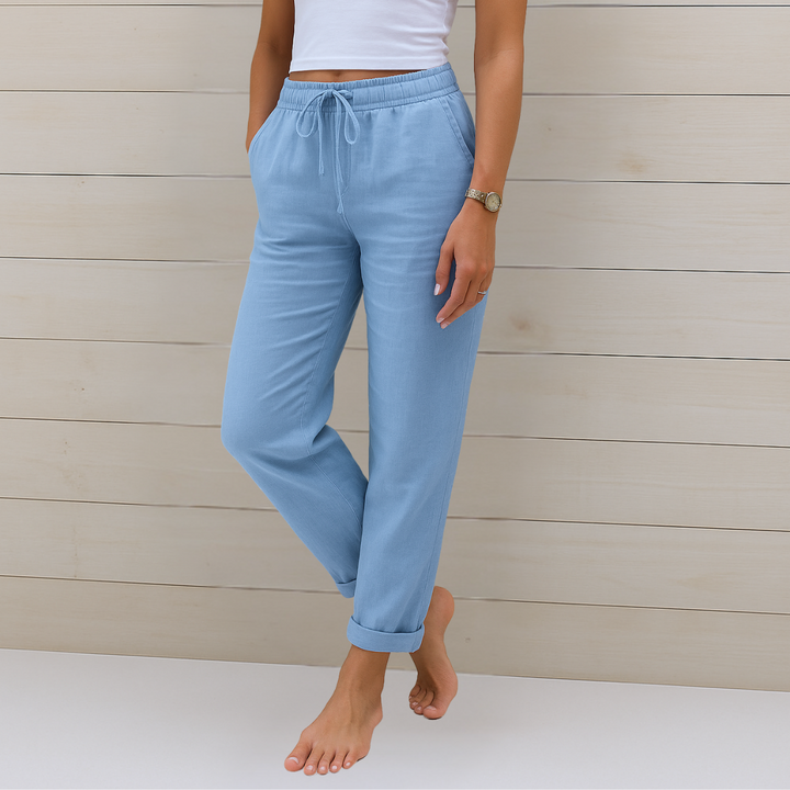 Pantaloni donna in lino stretch eleganti e traspiranti