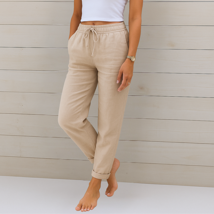 Pantaloni donna in lino stretch eleganti e traspiranti