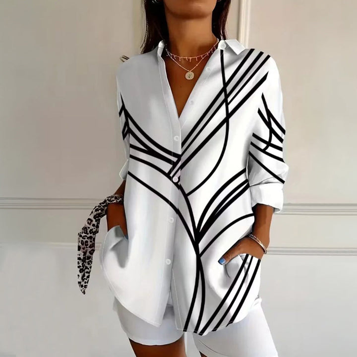 Camicia donna vintage maniche lunghe elegante con stampa