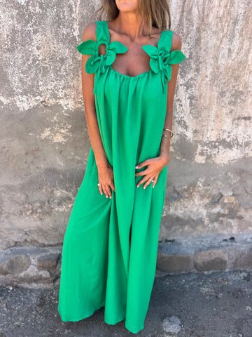 Abito lungo estivo donna elegante e fluido con spalline floreali