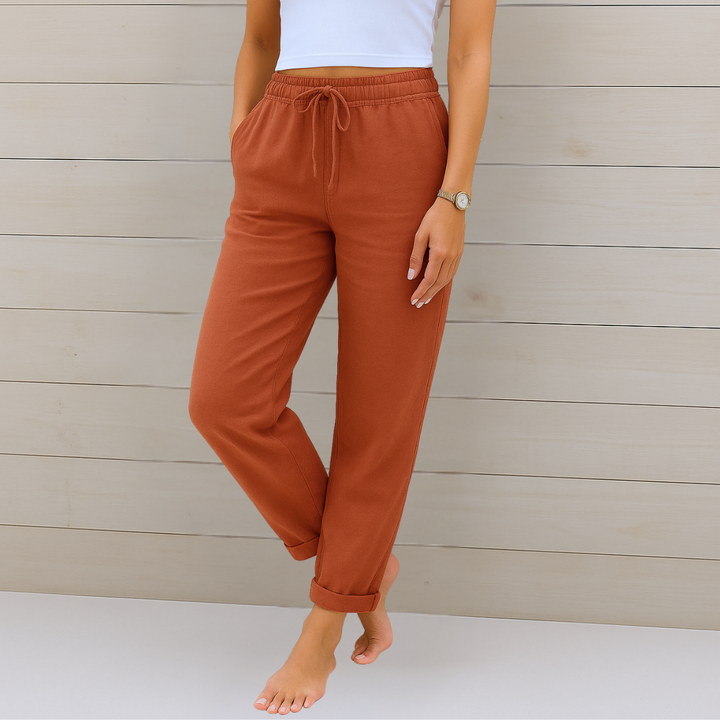 Pantaloni donna in lino stretch eleganti e traspiranti