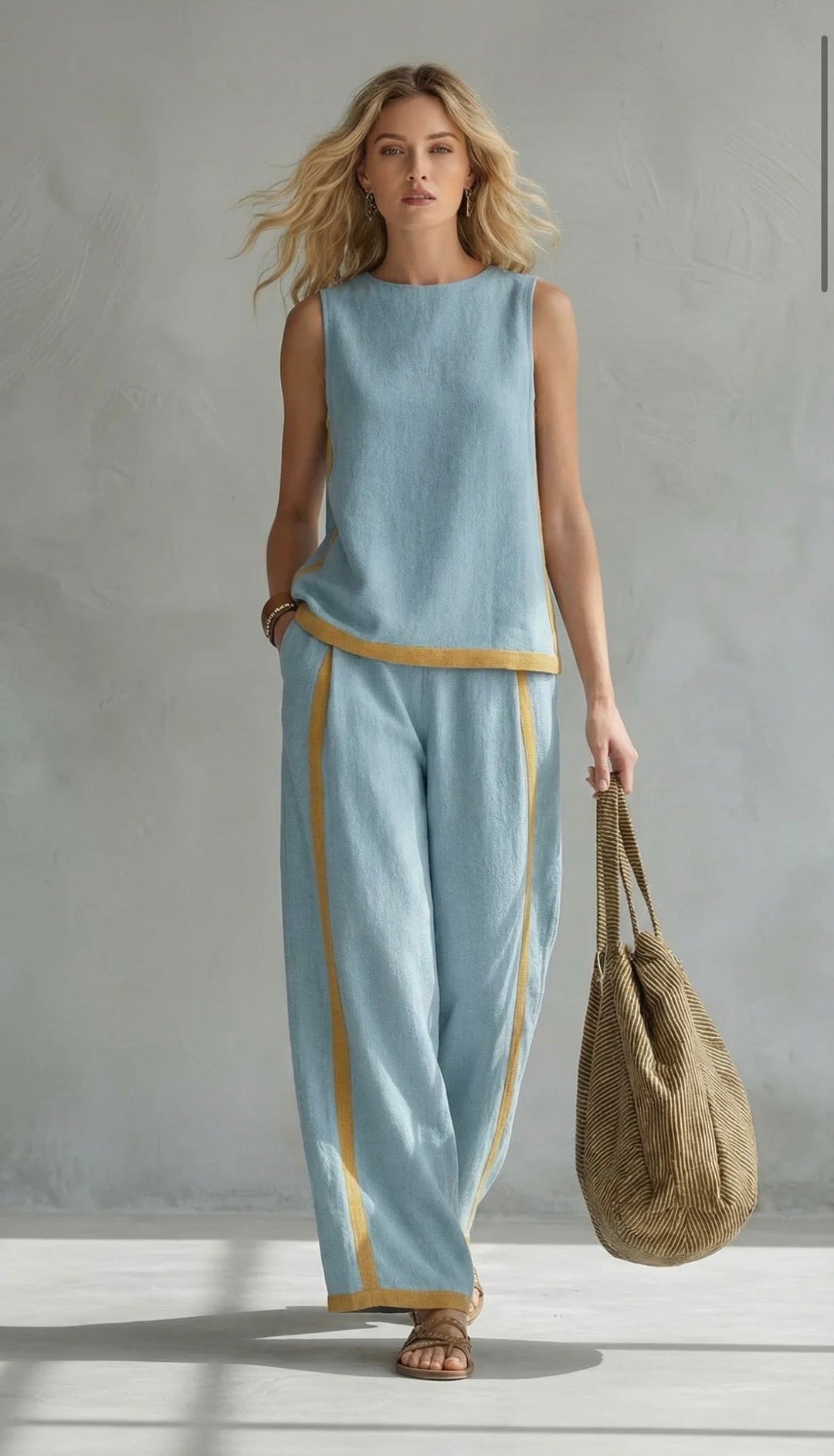 Completo donna due pezzi in cotone e lino elegante e leggero