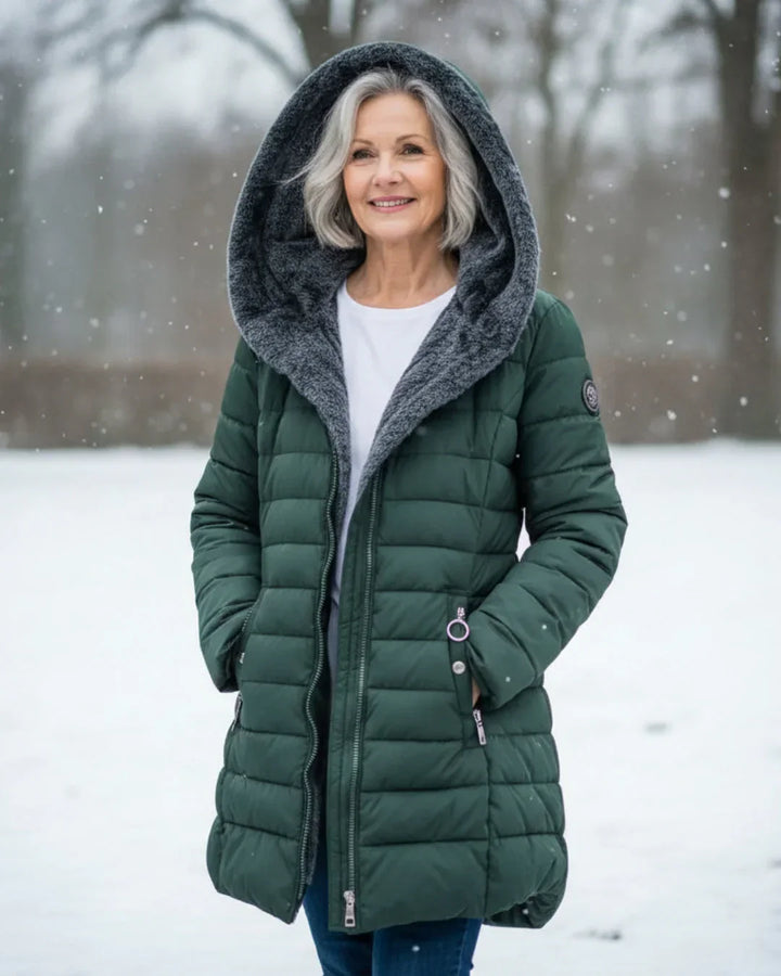 Cappotto invernale donna elegante imbottito caldo con cappuccio