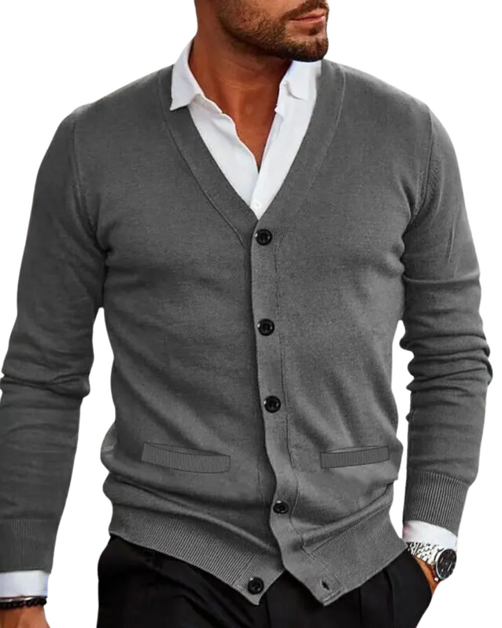 Cardigan uomo elegante moderno con bottoni in tessuto premium