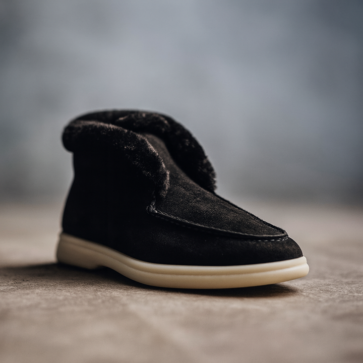 Mocassini donna in suede con interno in shearling