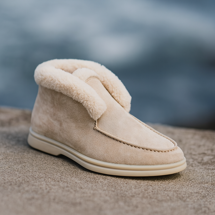 Mocassini donna in suede con interno in shearling