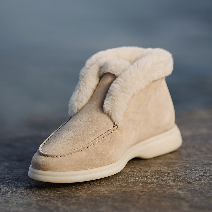 Mocassini donna in suede con interno in shearling