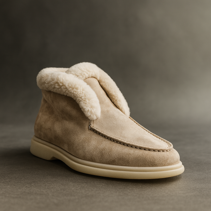 Mocassini donna in suede con interno in shearling