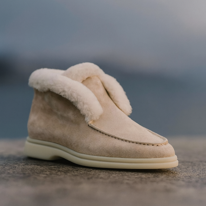 Mocassini donna in suede con interno in shearling