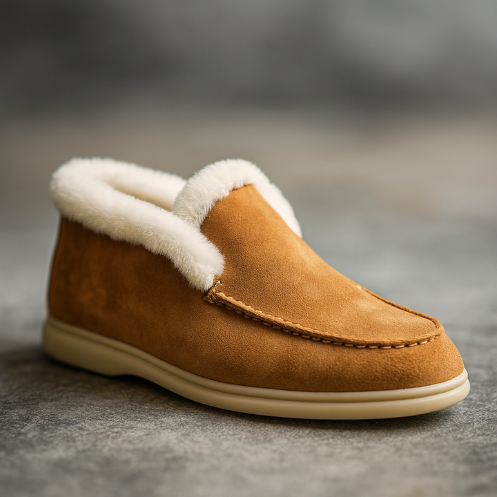 Mocassini donna in suede con interno in shearling