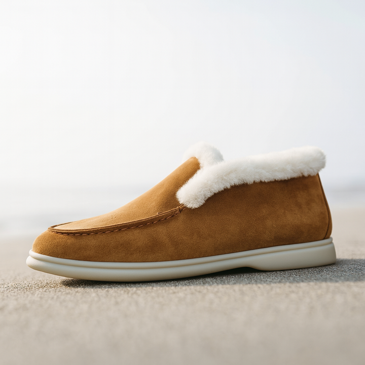 Mocassini donna in suede con interno in shearling