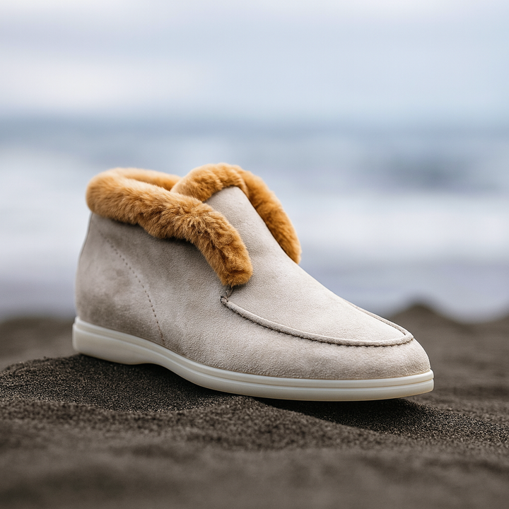 Mocassini donna in suede con interno in shearling