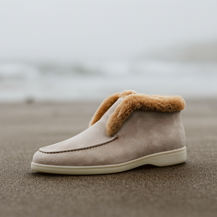 Mocassini donna in suede con interno in shearling
