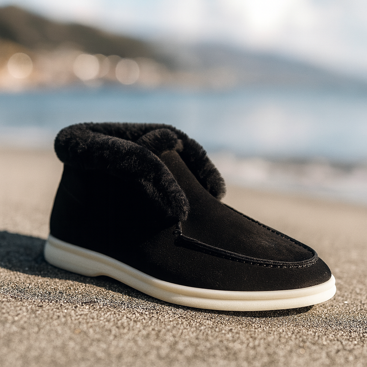 Mocassini donna in suede con interno in shearling