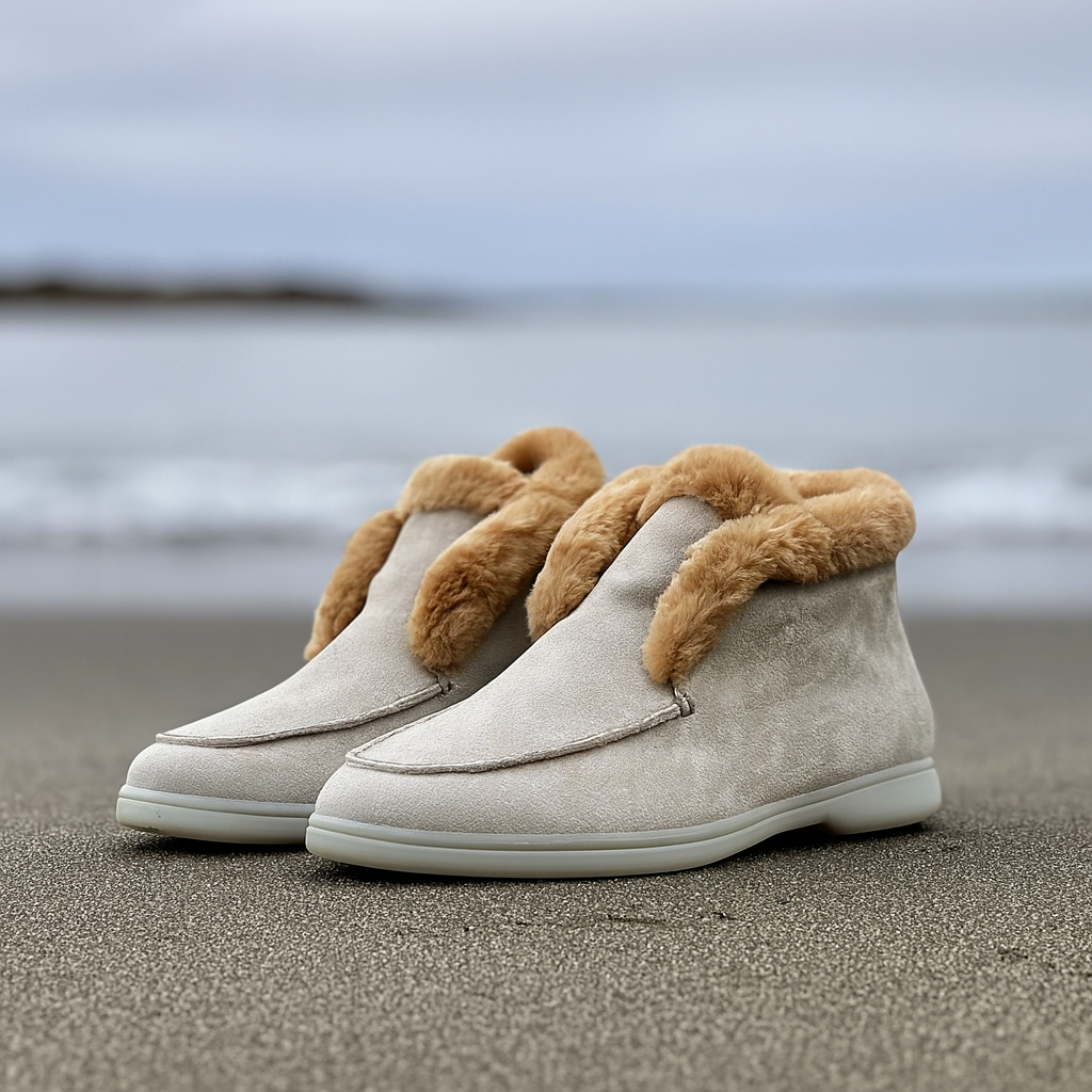 Mocassini donna in suede con interno in shearling