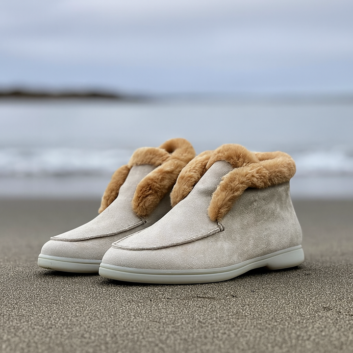 Mocassini donna in suede con interno in shearling