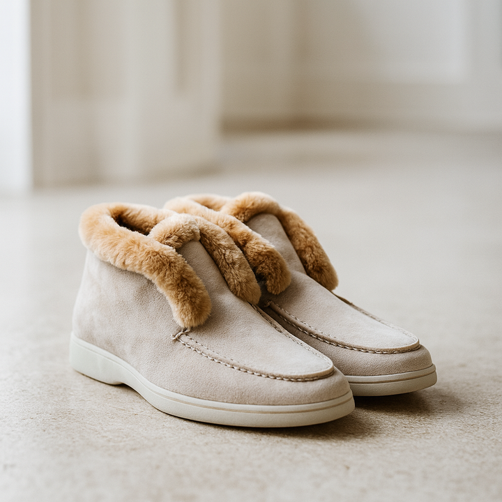 Mocassini donna in suede con interno in shearling