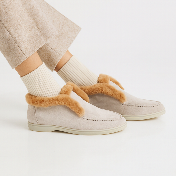 Mocassini donna in suede con interno in shearling