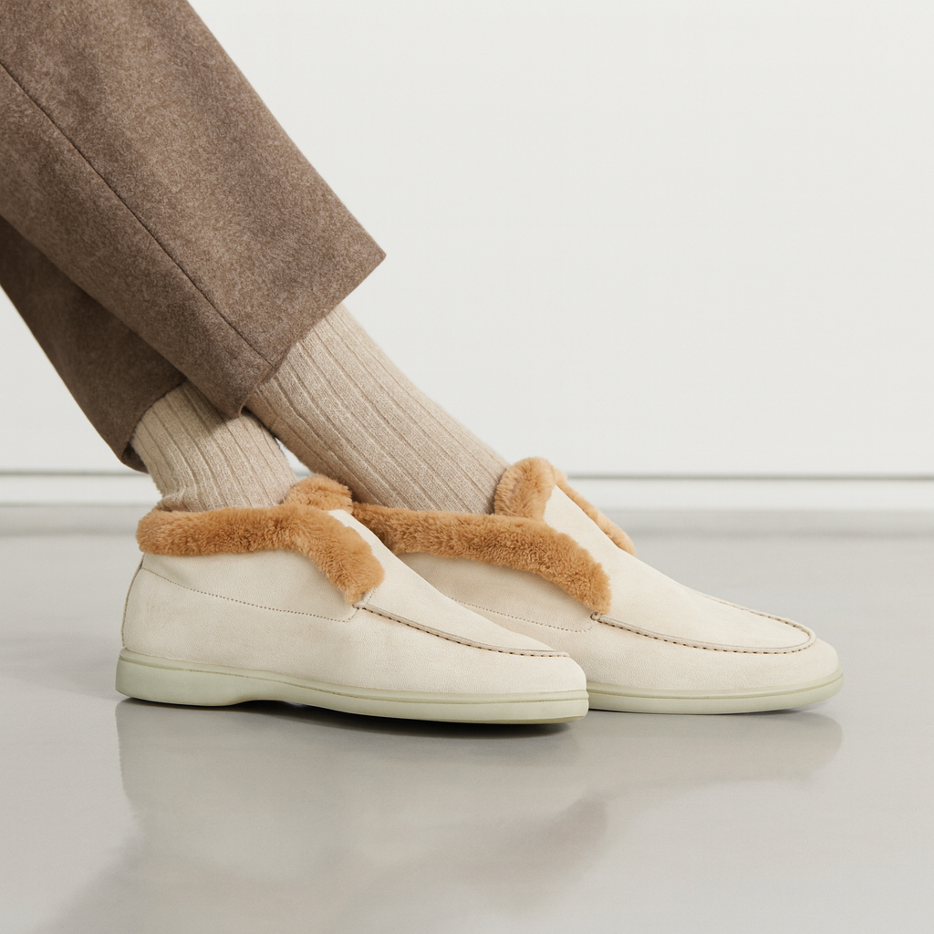 Mocassini donna in suede con interno in shearling