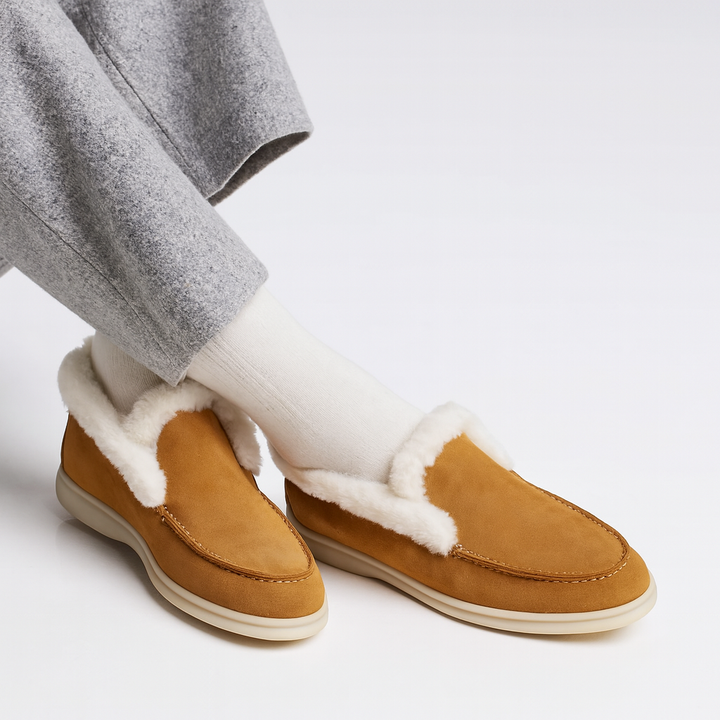 Mocassini donna in suede con interno in shearling