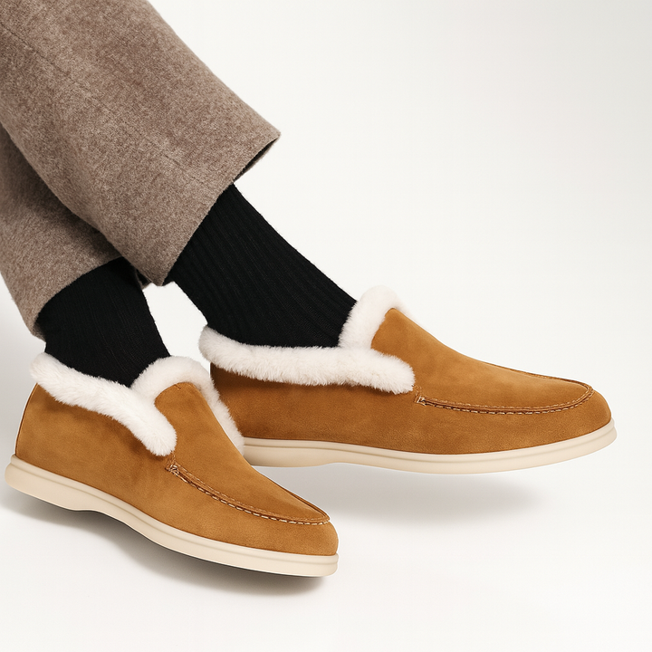 Mocassini donna in suede con interno in shearling