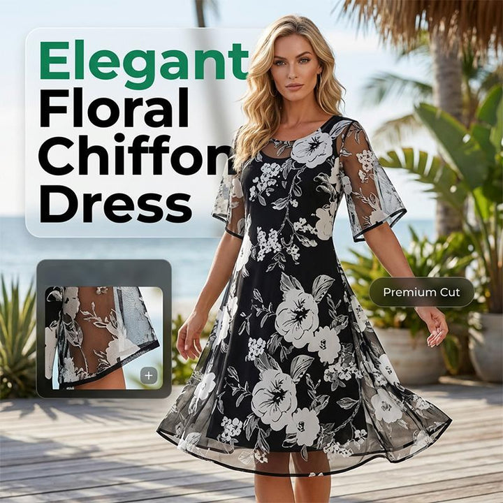 Abito elegante donna in chiffon floreale leggero