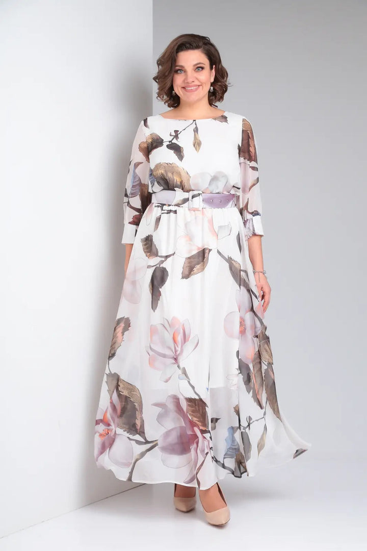 Abito elegante floreale lungo e fluido per donna