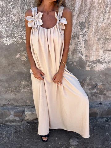 Abito lungo estivo donna elegante e fluido con spalline floreali