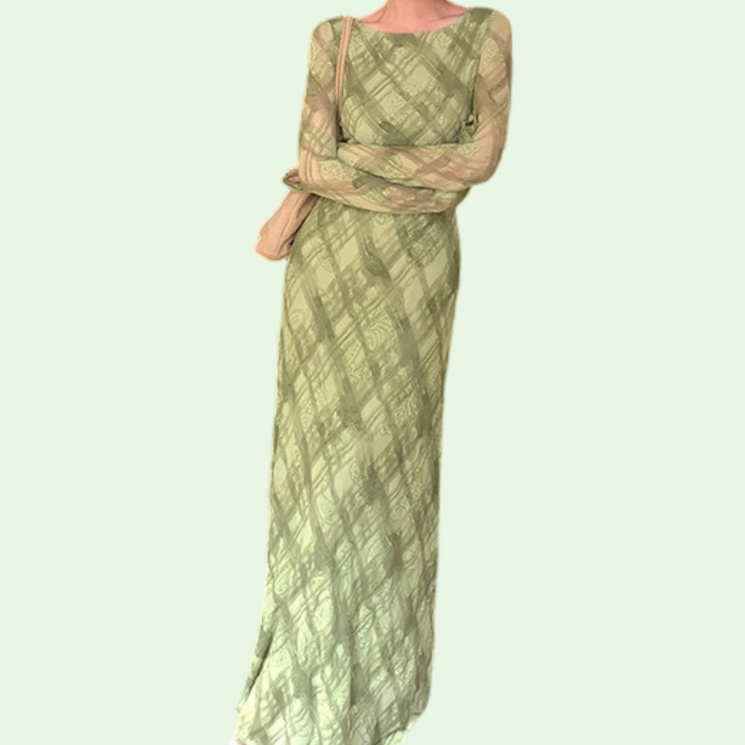 Abito lungo aderente da donna elegante con stampa