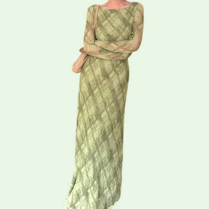 Abito lungo aderente da donna elegante con stampa