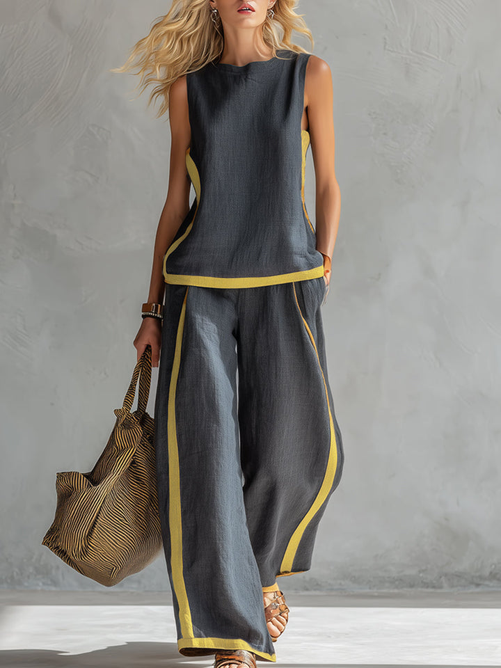 Completo donna due pezzi in cotone e lino elegante e leggero