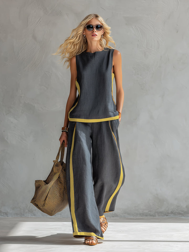 Completo donna due pezzi in cotone e lino elegante e leggero