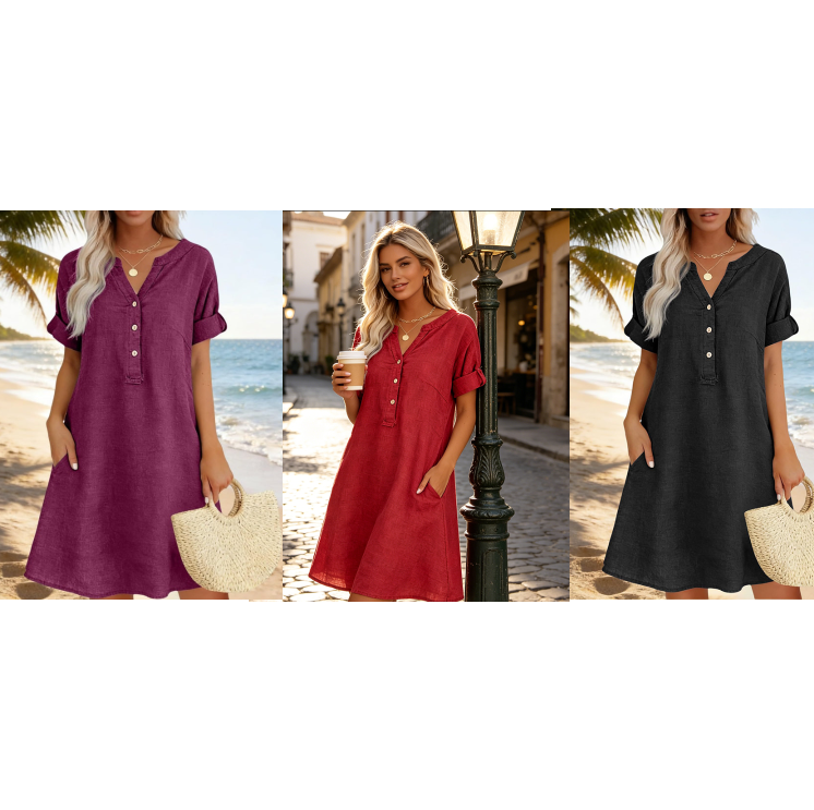 Abito tunica donna con scollo a V e tasche