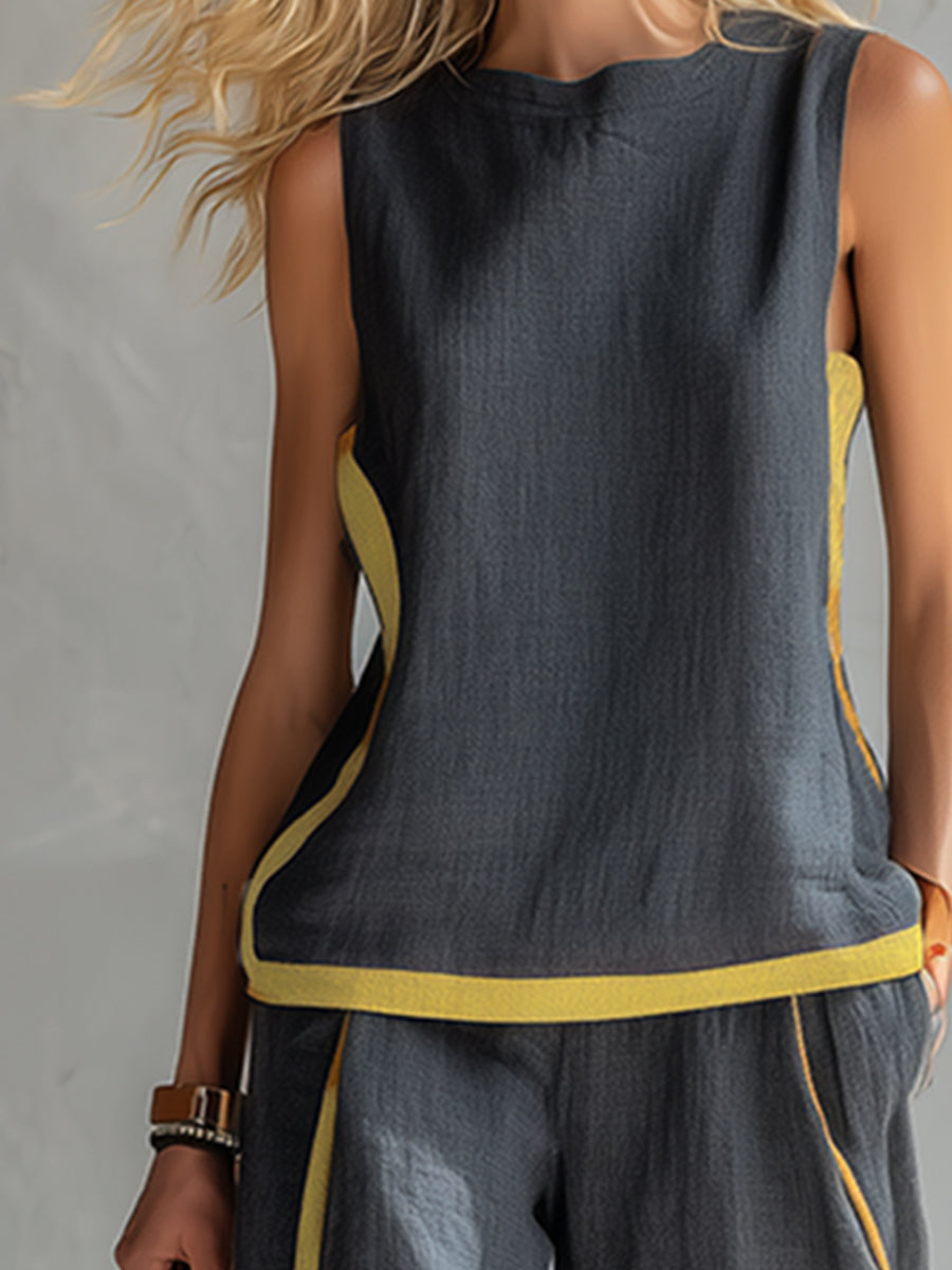 Completo donna due pezzi in cotone e lino elegante e leggero