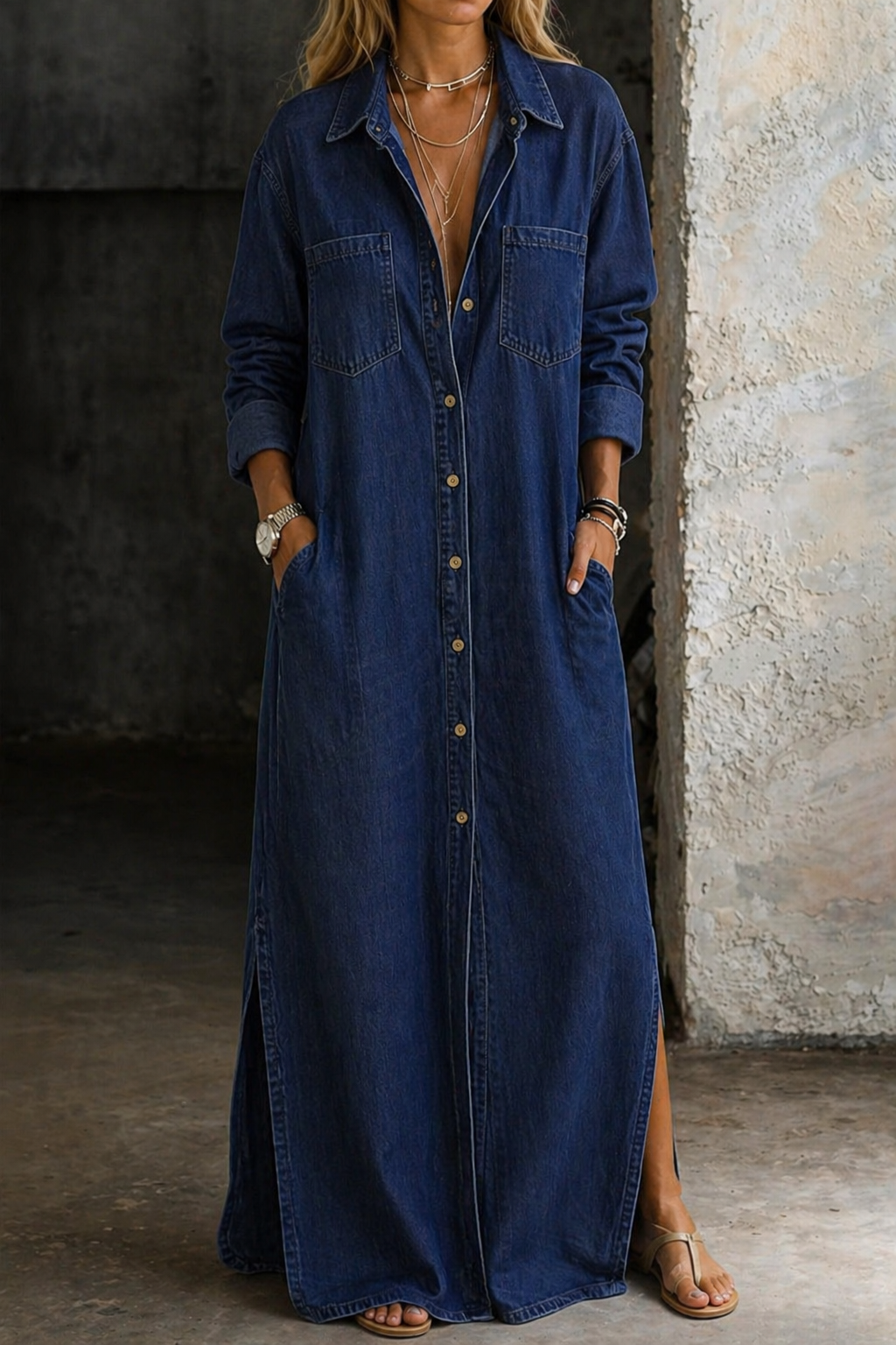 Abito camicia donna casual elegante con bottoni