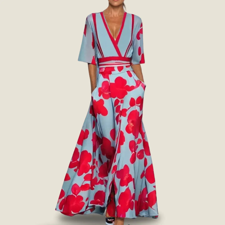 Abito floreale elegante e fluido per donna