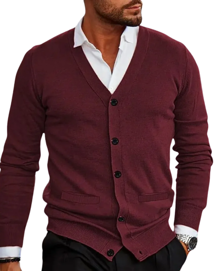 Cardigan uomo elegante moderno con bottoni in tessuto premium